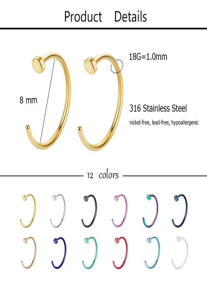 NICEIGHT 18G Stainless Steel Nose Rings Hoop for Women Men Nose Piercing Cartilage Earrings Hoop Helix Lip Piercing Jewelry Set 8mm - Image 5